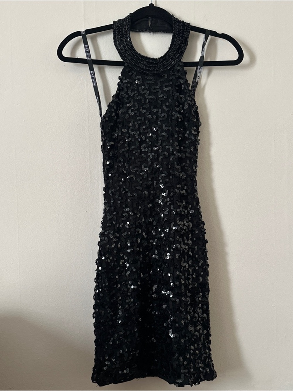 Vintage Zum Zum Black Sequin Beaded Halter Cocktail Dress